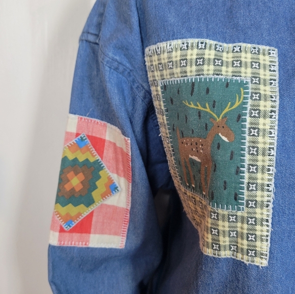 Vintage Ashley Hill Wilderness Denim Shirt Patchwork Western Outdoors Vibes L - Picture 3 of 16
